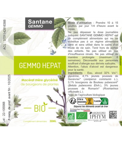 GEMMO HEPAT - Macérat Glycériné - SANTANE® - PHYTOTHERAPIE - PLANTES - GEMMOTHERAPIE