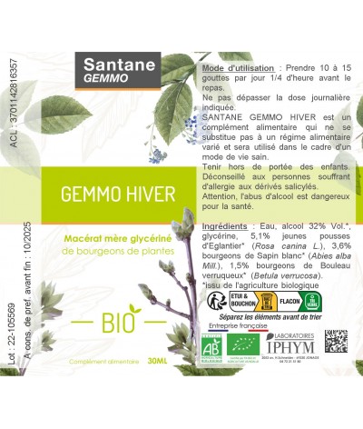 GEMMO HIVER - SANTANE® - PHYTOTHERAPIE - Macérat Glycériné -PLANTES - GEMMOTHERAPIE