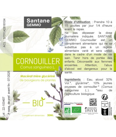 Cornouiller Macérat glycériné - SANTANE® - GEMMOTHERAPIE - PHYTOTHERAPIE - BOURGEONS - PLANTES