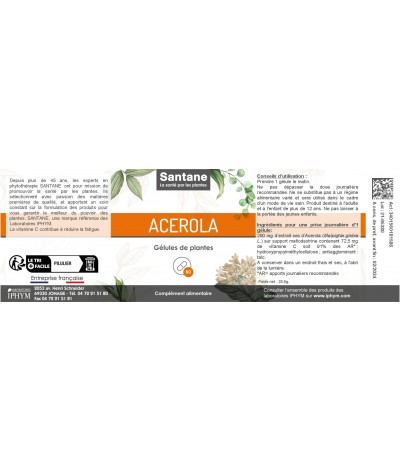 ACÉROLA Vit C 25% Gélules - SANTANE® - COMPLEMENT ALIMENTAIRE - PHYTOTHERAPIE - PLANTES