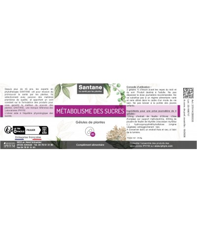 MÉTABOLISME DES SUCRES Gélules - SANTANE® - COMPLEMENT ALIMENTAIRE - PHYTOTHERAPIE - PLANTES