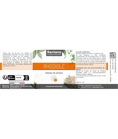 RHODIOLE Gélules - SANTANE® - COMPLEMENT ALIMENTAIRE - PHYTOTHERAPIE - PLANTES