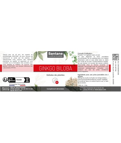 GINKO BILOBA Gélules - SANTANE® - COMPLEMENT ALIMENTAIRE - PHYTOTHERAPIE - PLANTES