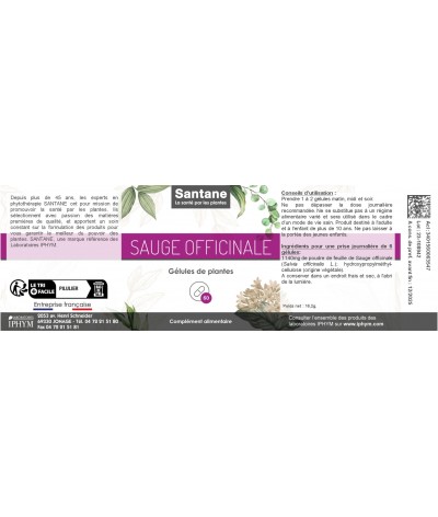 SAUGE OFFICINALE Gélules - SANTANE® - COMPLEMENT ALIMENTAIRE - PHYTOTHERAPIE - PLANTES