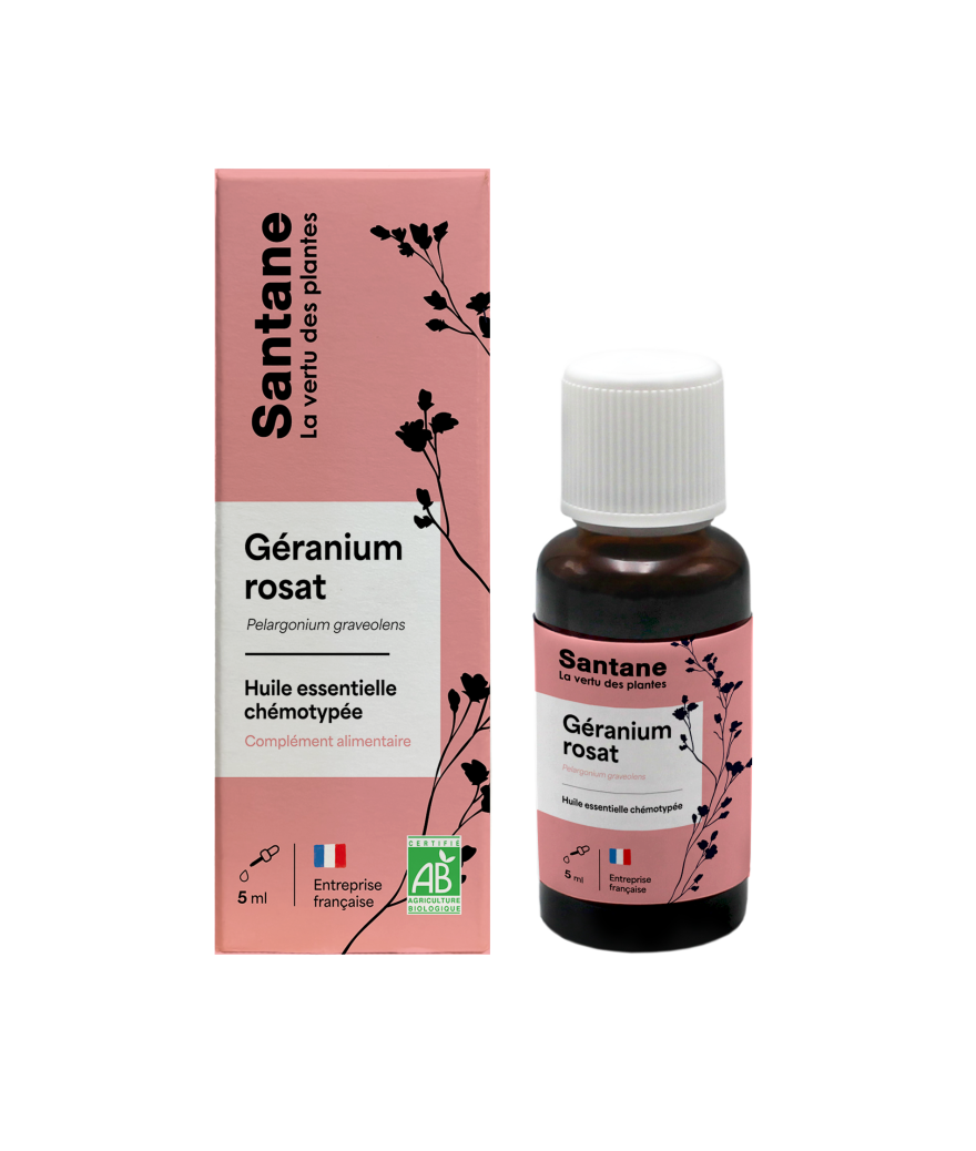 GERANIUM ROSAT Huile essentielle - SANTANE® - PHYTOTHERAPIE - AROMATHERAPIE - PLANTES - SANTE NATURELLLE