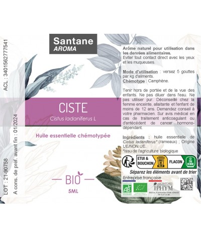 CISTE Huile essentielle - SANTANE® - PHYTOTHERAPIE - AROMATHERAPIE - PLANTES - SANTE NATURELLE