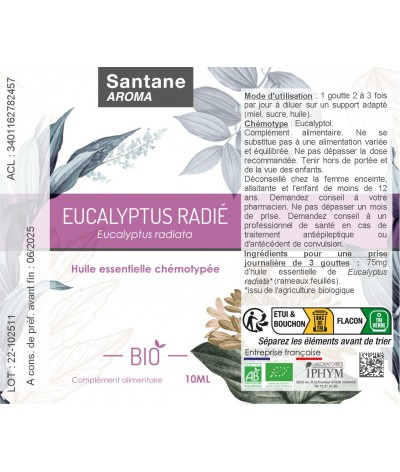 EUCALYPTUS RADIE Huile essentielle - SANTANE® - PHYTOTHERAPIE - AROMATHERAPIE - PLANTES - SANTE NATURELLLE