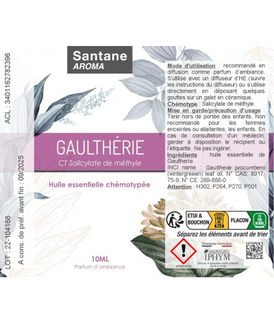 GAULTHERIE Huile essentielle - SANTANE® - PHYTOTHERAPIE - AROMATHERAPIE - PLANTES - SANTE NATURELLLE