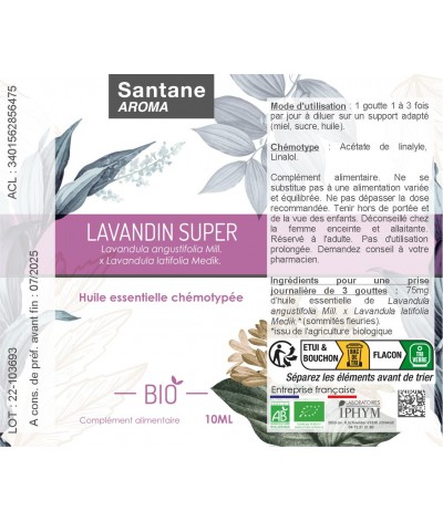 LAVANDIN SUPER Huile essentielle - SANTANE® - PHYTOTHERAPIE - AROMATHERAPIE - PLANTES - SANTE NATURELLE