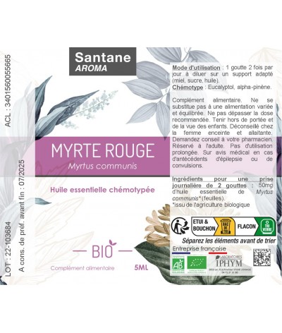 MYRTE ROUGE Huile essentielle - SANTANE® - PHYTOTHERAPIE - AROMATHERAPIE - PLANTES - SANTE NATURELLE