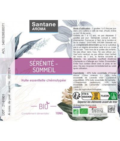 SERENITE SOMMEIL Huile Essentielle - SANTANE® - PHYTOTHERAPIE - AROMATHERAPIE - PLANTES