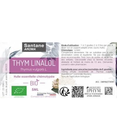 THYM LINALOL Huile essentielle - SANTANE® - PHYTOTHERAPIE - AROMATHERAPIE - PLANTES - SANTE NATURELLE