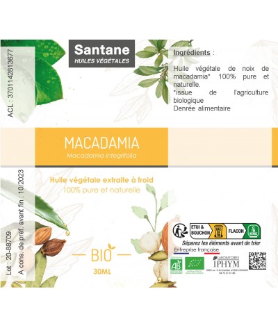 MACADAMIA - Huile Végétale - SANTANE - BIO - PHYTOTHERAPIE - PLANTES