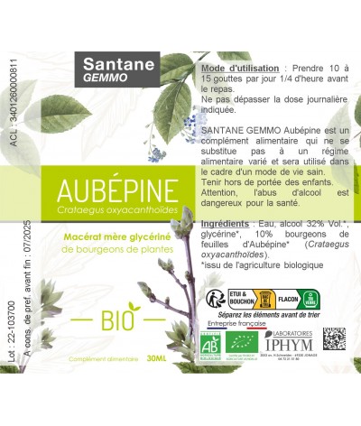 AUBÉPINE Macérat glycériné - SANTANE® - COMPLEMENT ALIMENTAIRE - PHYTOTHEAPIE - PLANTES