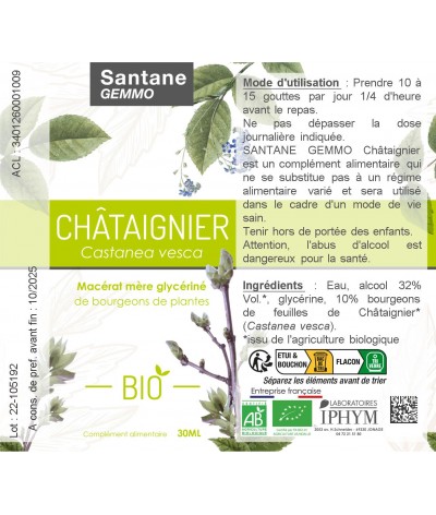 CHÂTAIGNIER Macérat glycériné - SANTANE® - COMPLEMENT ALIMENTAIRE - PHYTOTHERAPIE - PLANTES