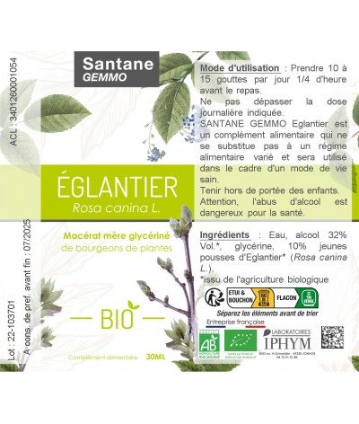 ÉGLANTIER Macérat glycériné - SANTANE® - COMPLEMENT ALIMENTAIRE - PHYTOTHERAPIE - PLANTES