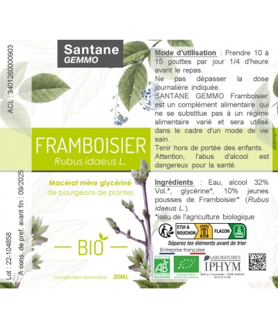 FRAMBOISIER Macérat glycériné - SANTANE® - COMPLEMENT ALIMENTAIRE - PHYTOTHERAPIE - PLANTES