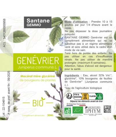 GENÉVRIER Macérat glycériné - SANTANE® - COMPLEMENT ALIMENTAIRE - PHYTOTHERAPIE - PLANTES