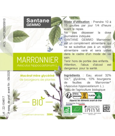 MARRONNIER Macérat glycériné - SANTANE® - COMPLEMENT ALIMENTAIRE - PHYTOTHERAPIE - PLANTES